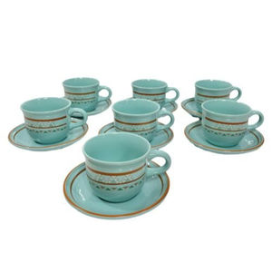 International Tableworks Vintage Southwestern Turquoise Mug & Saucer Set Of 7